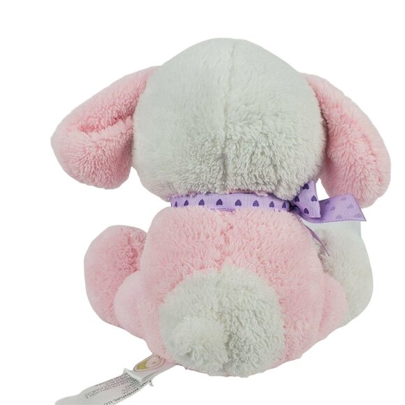 Animal Adventure Puppy 9 in Plush Dog Stuffed Animal White Pink Purple Heart Bow - Picture 3 of 8